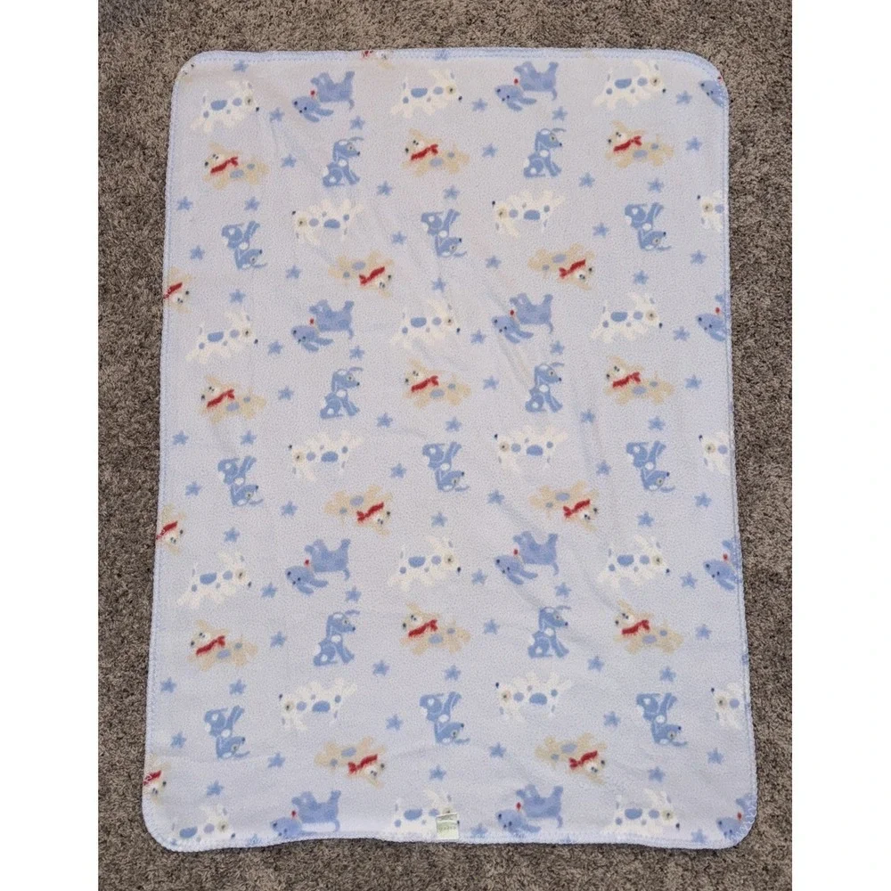 Circo Blue Fleece Baby Blanket Puppy Dog Print Stitched‎ Edge